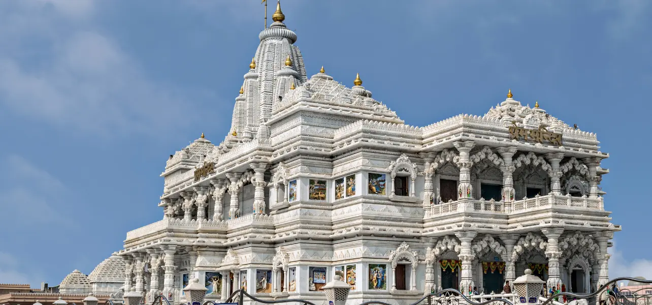 Prem Mandir Vrindavan, beautiful white marble temple dedicated to Lord Krishna