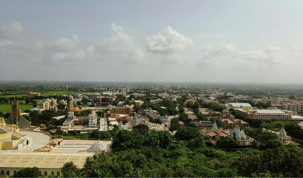 Aerial view of Bhuj city and local temples, the starting point for our Rann OF Kutch tour packages.