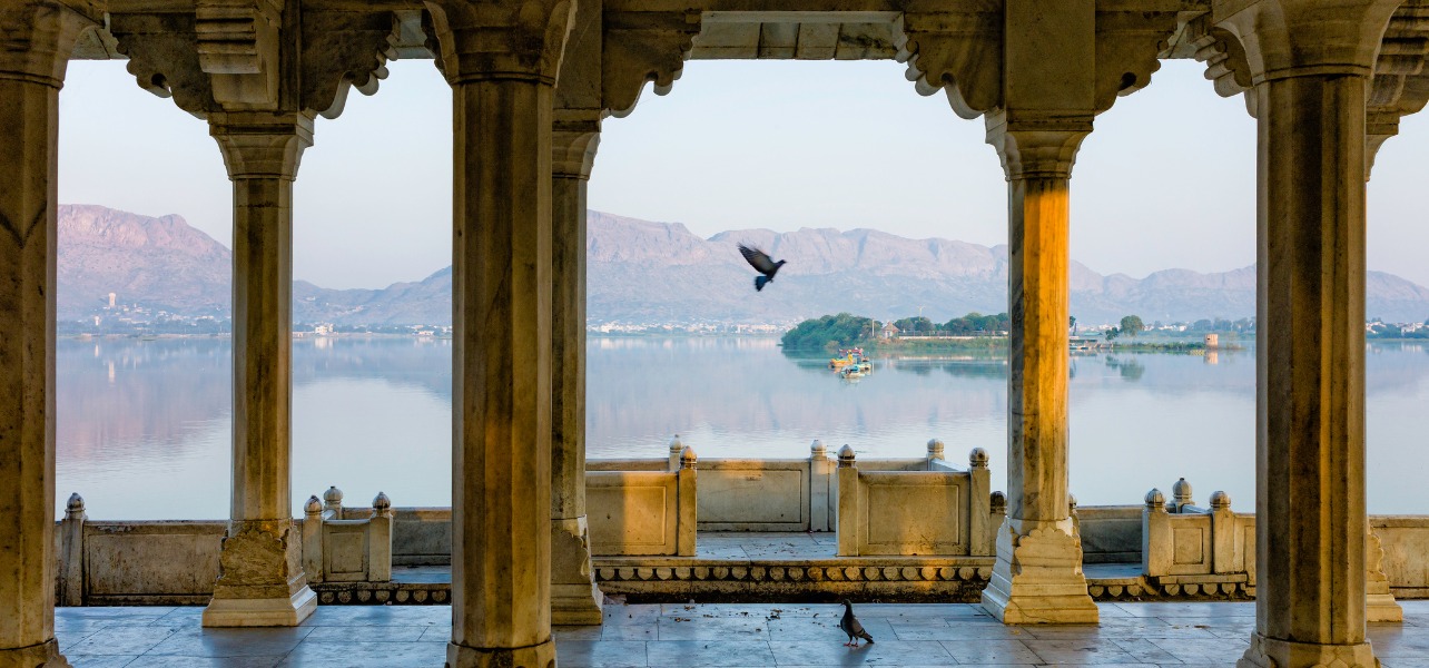 Jaipur Pushkar Ajmer Udaipur Tour scenic Udaipur lake view from heritage palace corridor