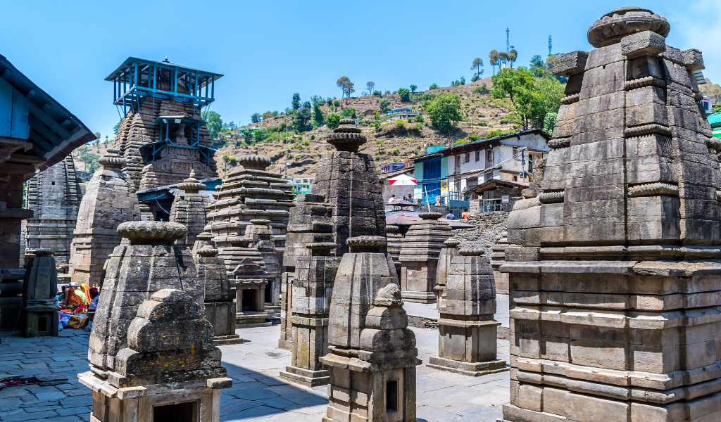Ancient stone temples of Jageshwar Dham included in the Binsar tour package excursion.