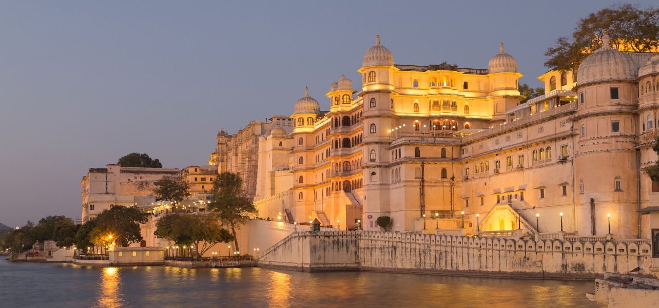 Jaipur Pushkar Ajmer Udaipur Tour Udaipur City Palace night view with Lake Pichola