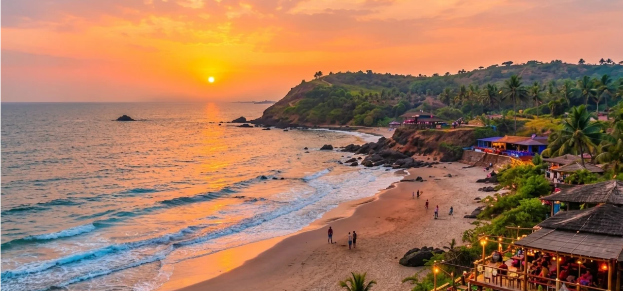 Scenic sunset view at Vagator Beach North Goa for Goa Honeymoon Tour Package