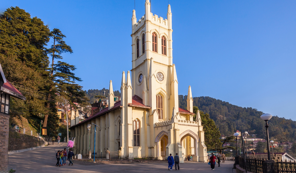 Shimla Tour Package iconic Christ Church surrounded by scenic mountains