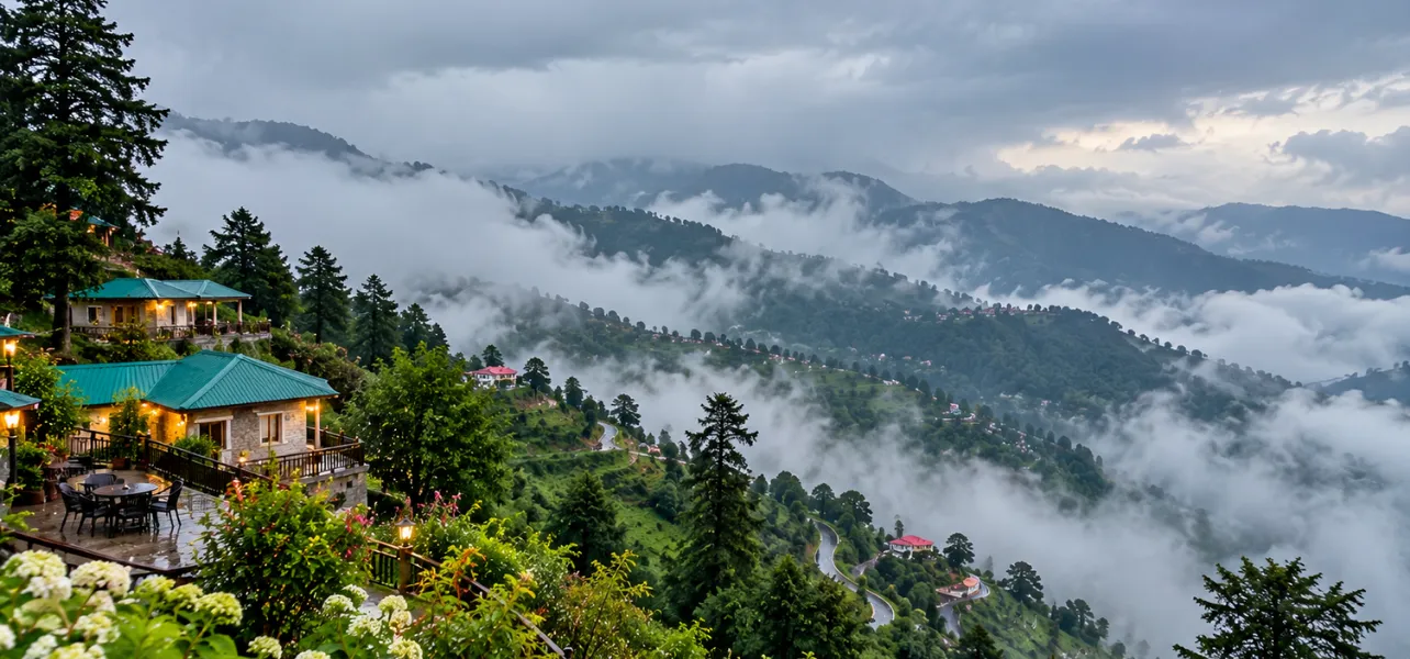 Kanatal Rishikesh Tour Package featuring misty green mountains and scenic valley views in Uttarakhand