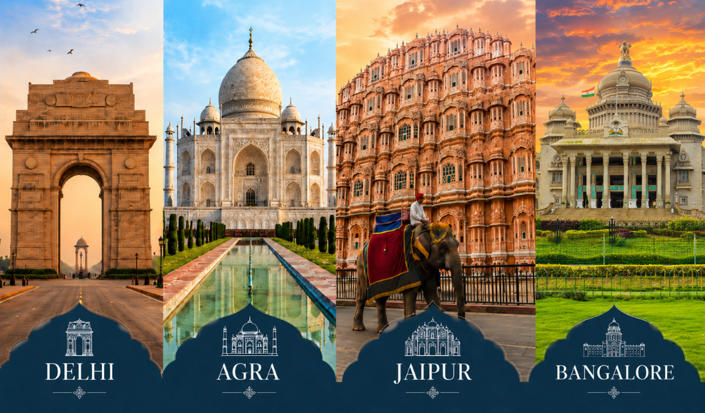 Chardham Yatra from Bangalore including Delhi Agra Jaipur travel route
