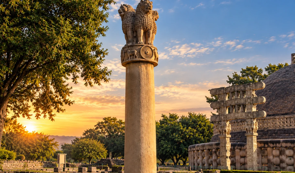 Sanchi Weekend Tour Package featuring the historic Ashoka Pillar and Great Stupa in Madhya Pradesh