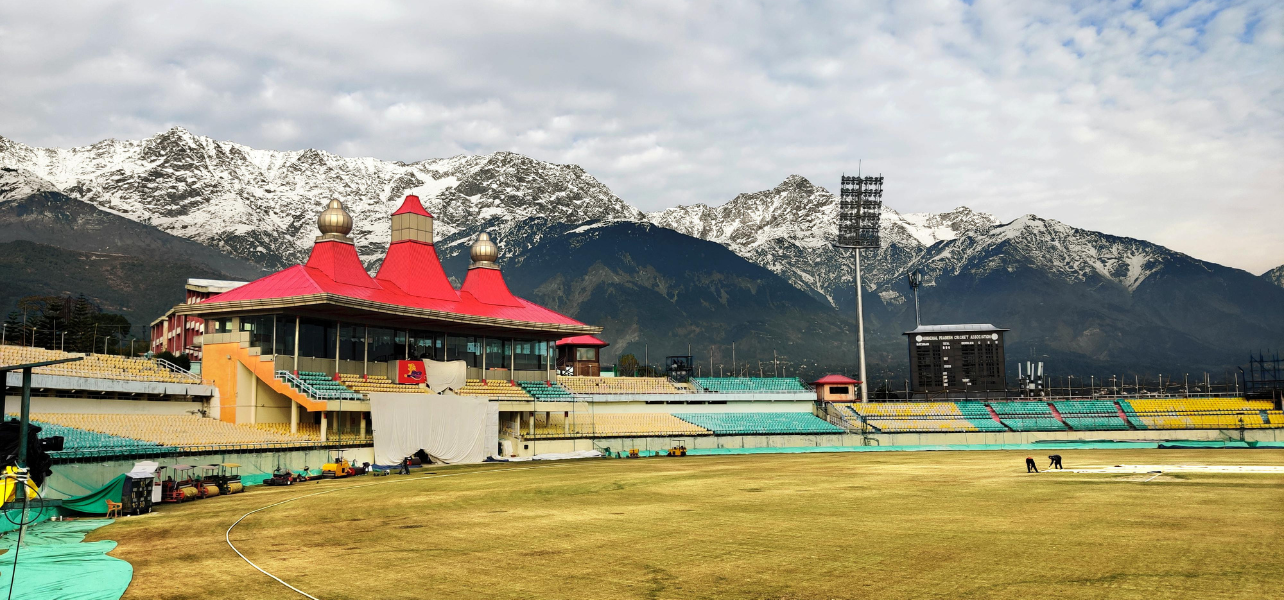 Amritsar Dalhousie Dharamshala Tour Package with scenic Dharamshala cricket stadium and snow covered mountains