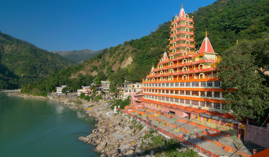 Tera Manzil Temple Rishikesh multi-story temple on the banks of Ganga river visit along Rishikesh Auli Chopta tour package.