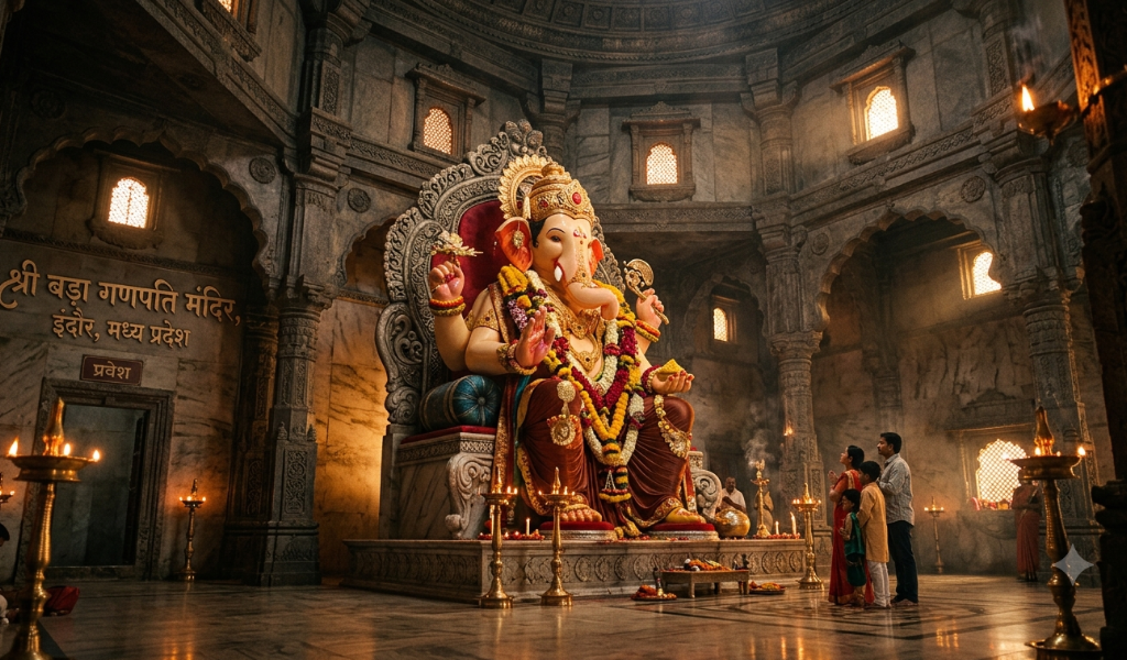 Devotees offering prayers at Bada Ganapati Temple included in Indore weekend tour package in Indore Madhya Pradesh.