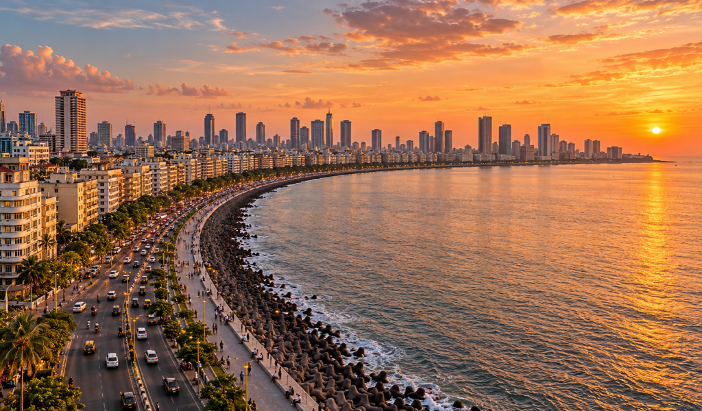 Enjoy breathtaking sunset views of Marine Drive and the Arabian Sea on a Mumbai holiday trip