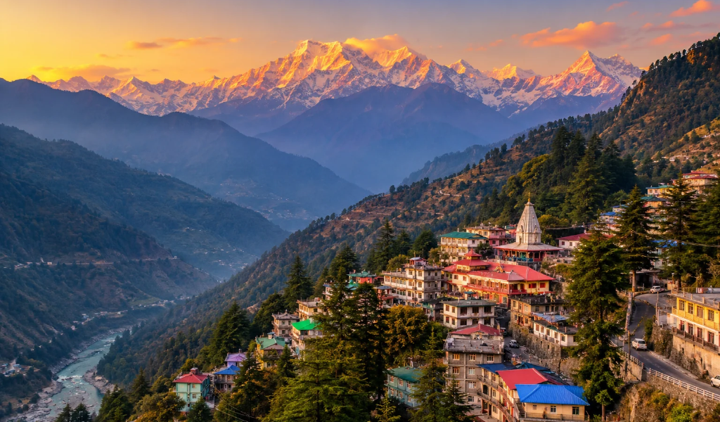 Valley of Flowers Trek package with breathtaking Himalayan mountain views and a picturesque hill village.