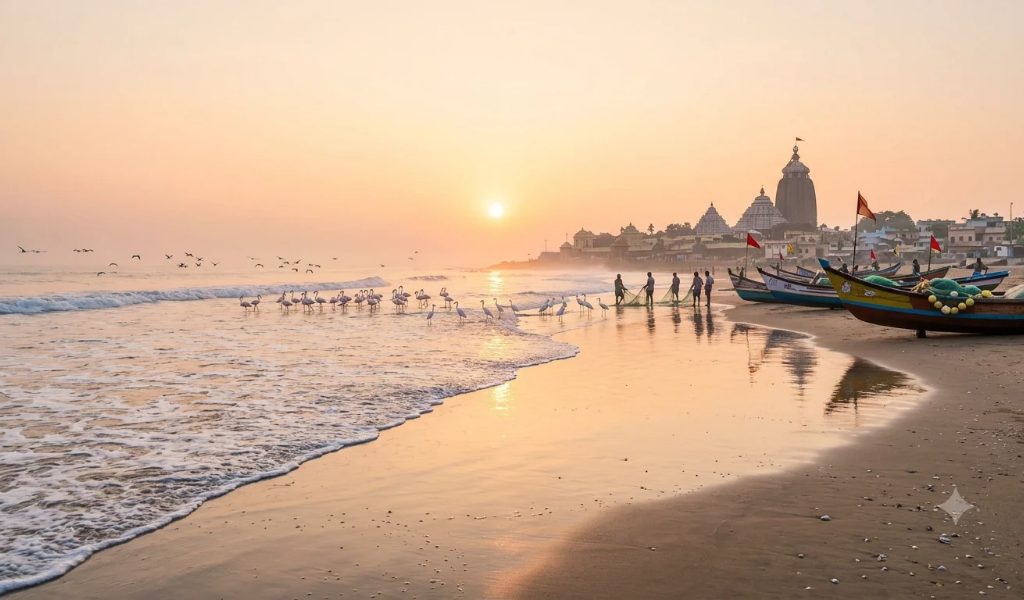 Orissa tour package with Puri Beach sunrise and Jagannath Temple view